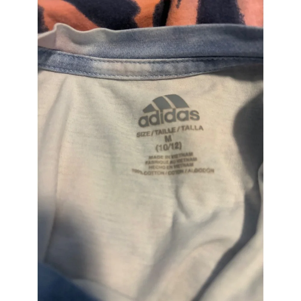 Adidas Kids Girls Tie Dye Crop T Shirt Top Blue Pink White Size M 10 12‎